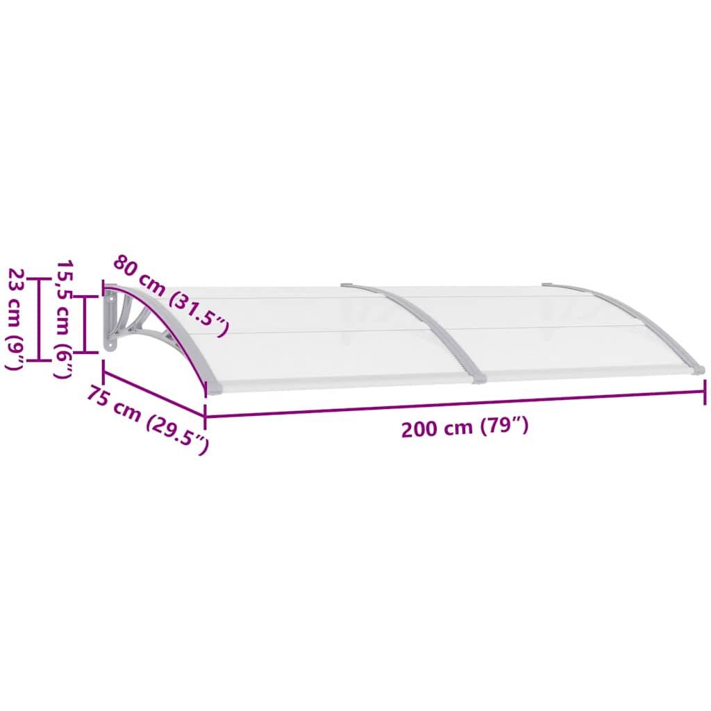 vidaXL Türvordach Grau und Transparent 200x75 cm PC