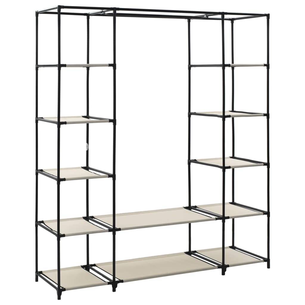 vidaXL Stoffschrank mit Fächern Kleiderstangen Creme 150x45x176cm