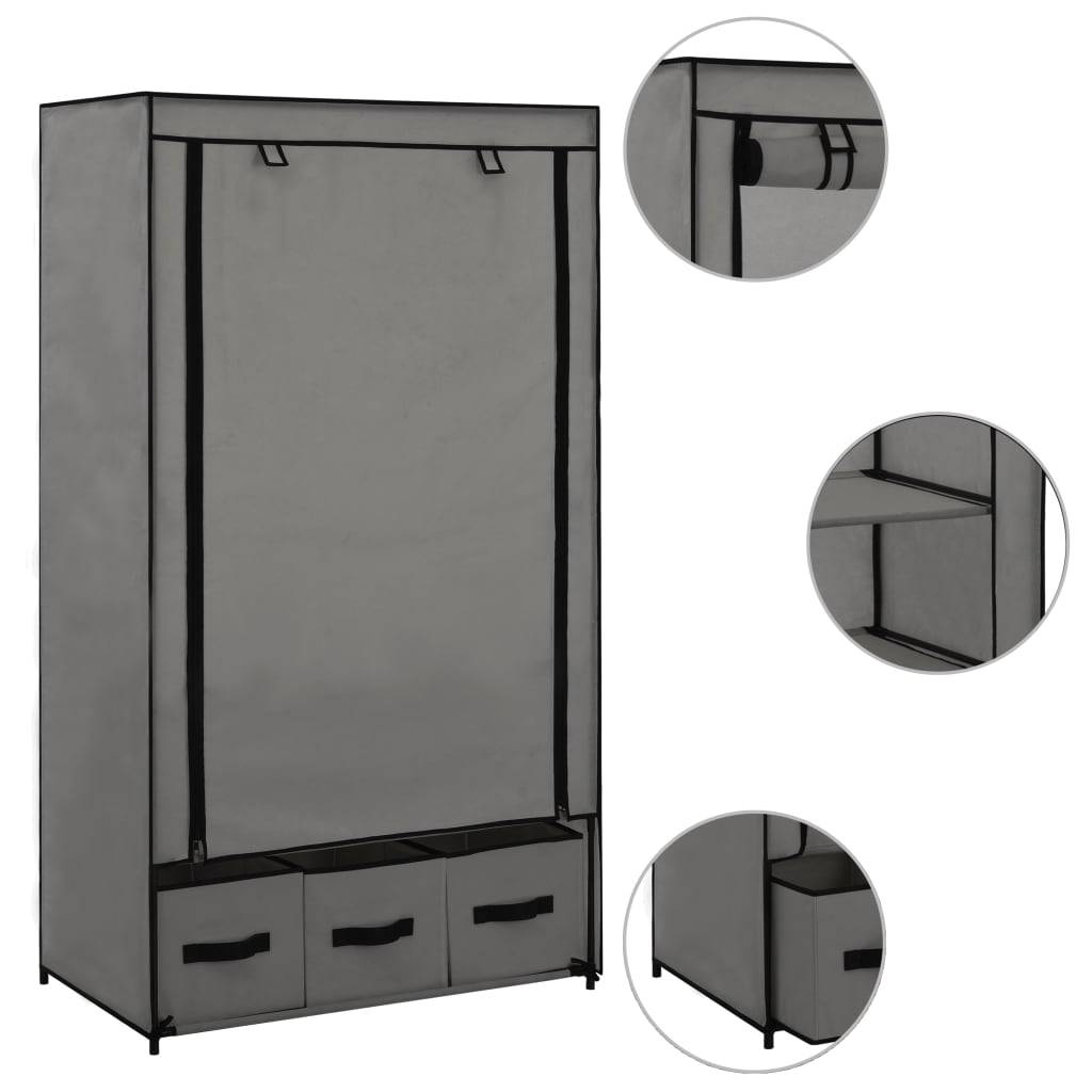 vidaXL Kleiderschrank Grau 87 x 49 x 159 cm Stoff