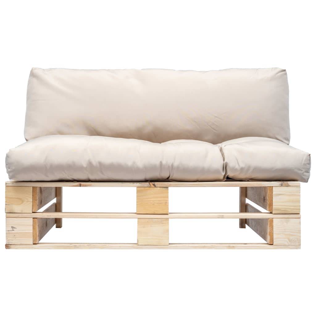 vidaXL Outdoor-Sofa Paletten mit Kissen in Sandfarben Kiefernholz