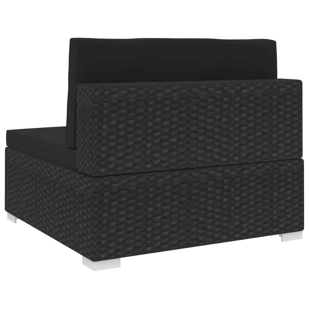 vidaXL Mittelsofa mit Kissen Modular Poly Rattan Schwarz