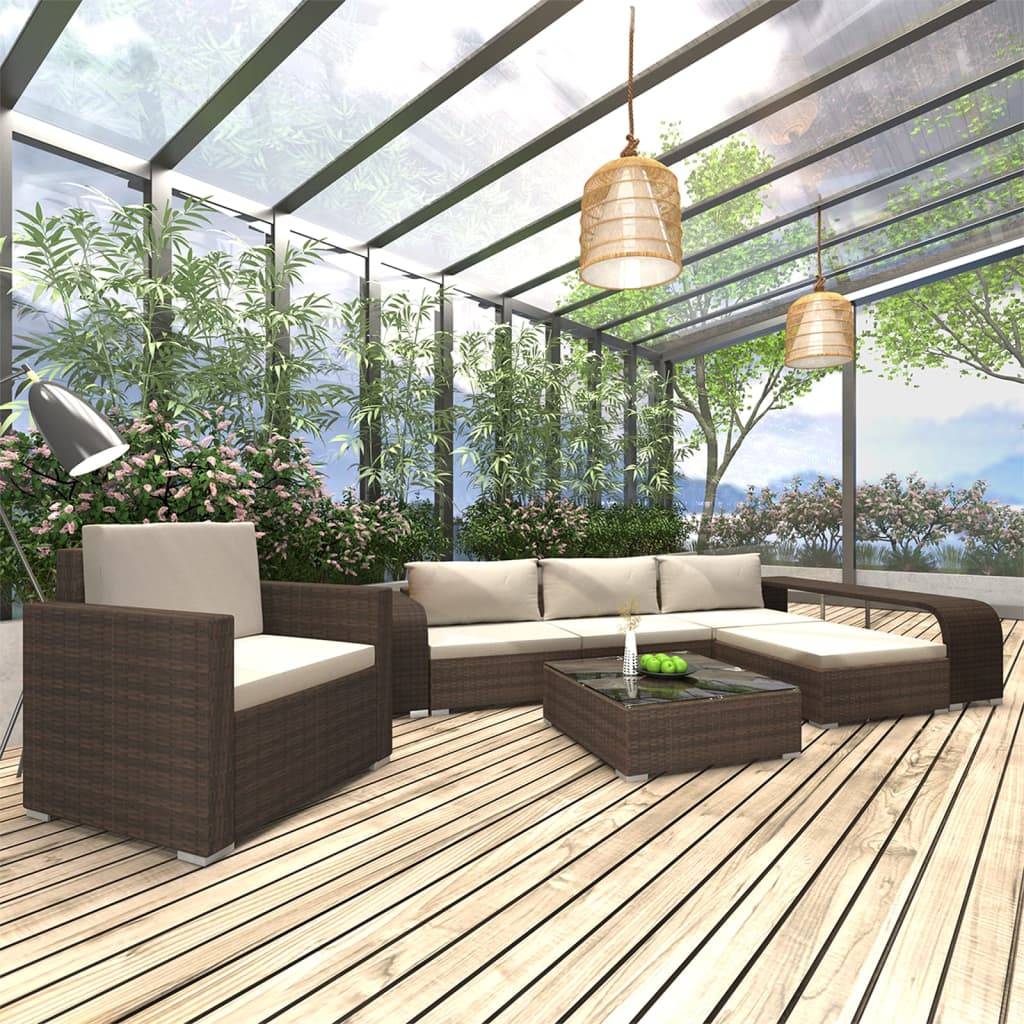 vidaXL 8-tlg. Garten-Lounge-Set mit Auflagen Poly Rattan Braun