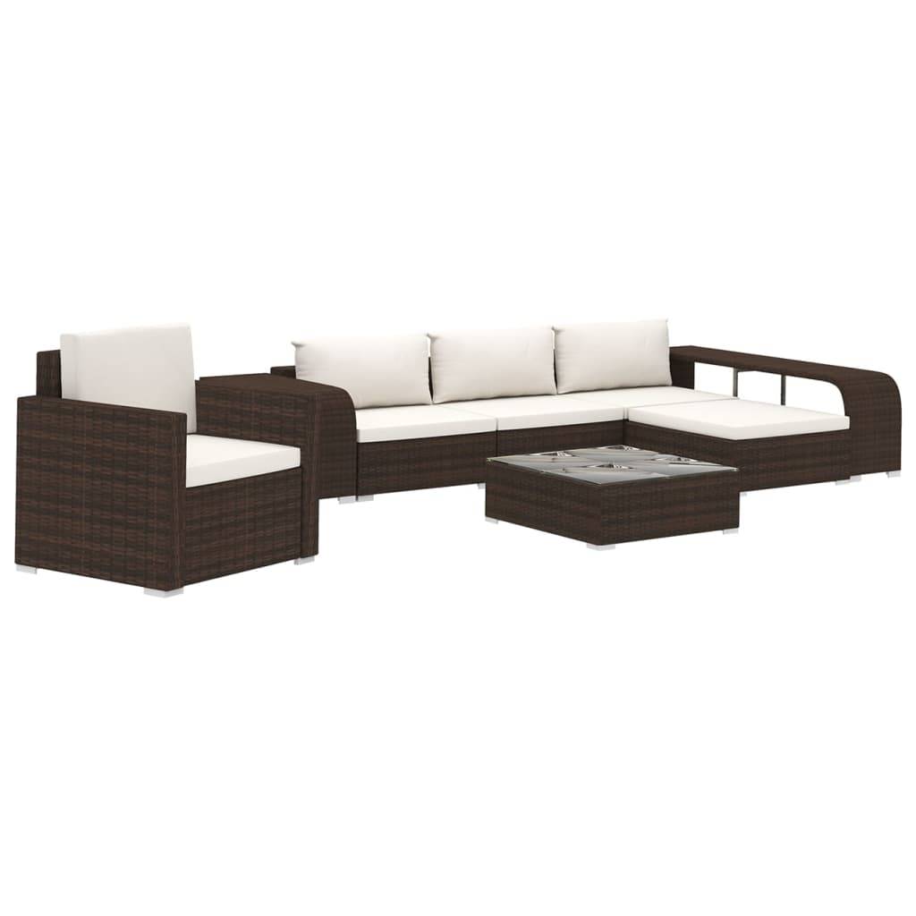 vidaXL 8-tlg. Garten-Lounge-Set mit Auflagen Poly Rattan Braun