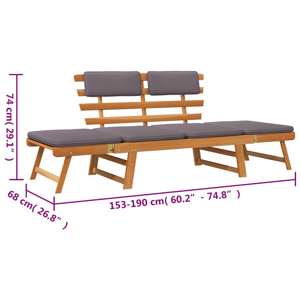 vidaXL 2-in-1 Gartenliege mit Auflage 190 cm Massivholz Akazie