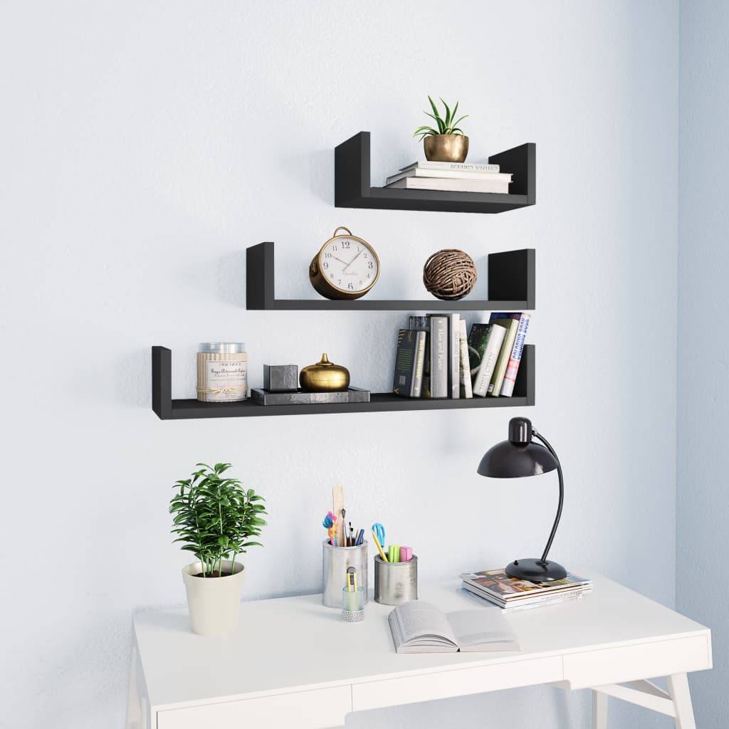 vidaXL Wandregal 3 Stk. Grau Holzwerkstoff