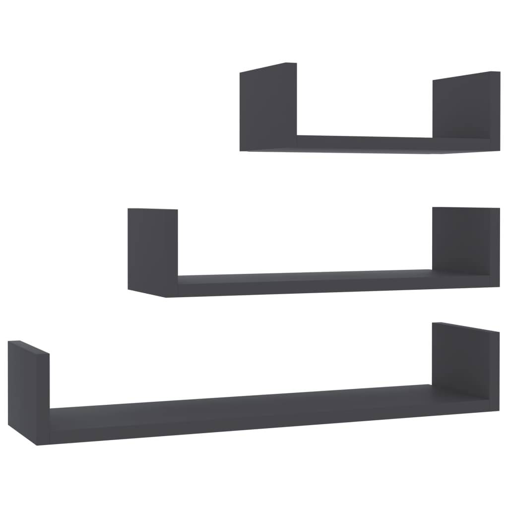 vidaXL Wandregal 3 Stk. Grau Holzwerkstoff