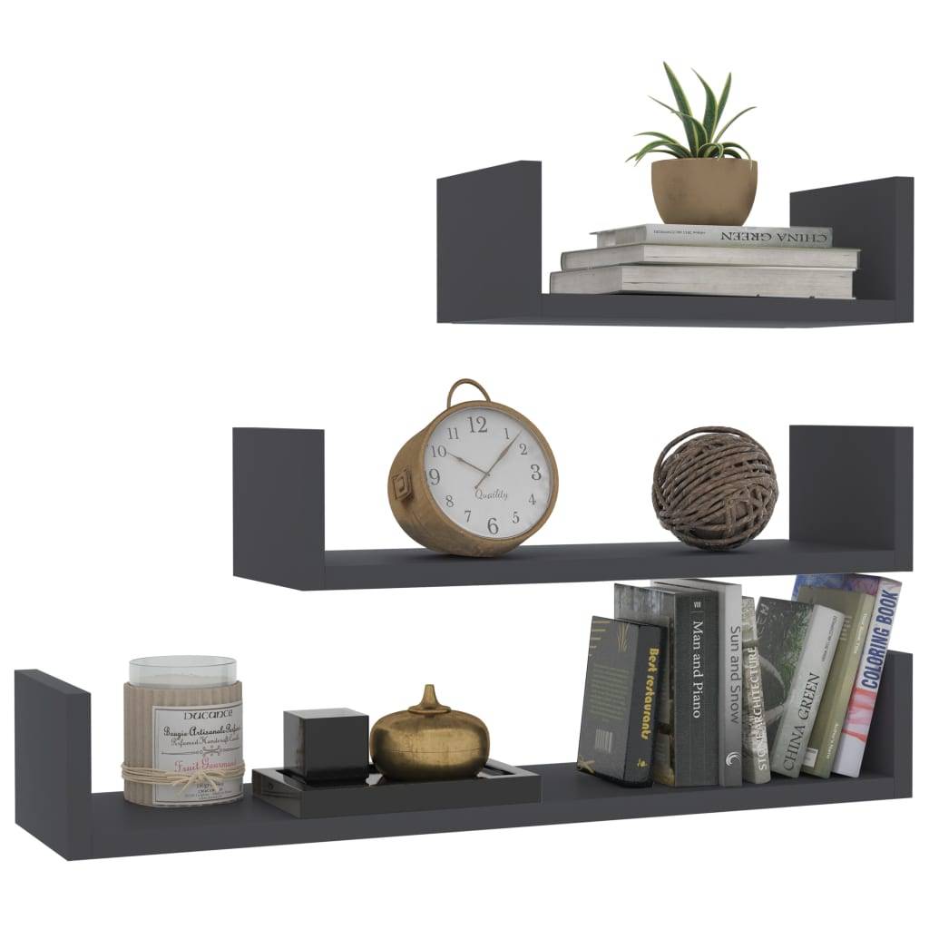 vidaXL Wandregal 3 Stk. Grau Holzwerkstoff