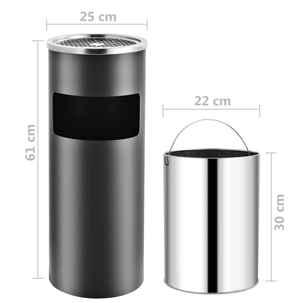 vidaXL Standaschenbecher 30 L Stahl Grau
