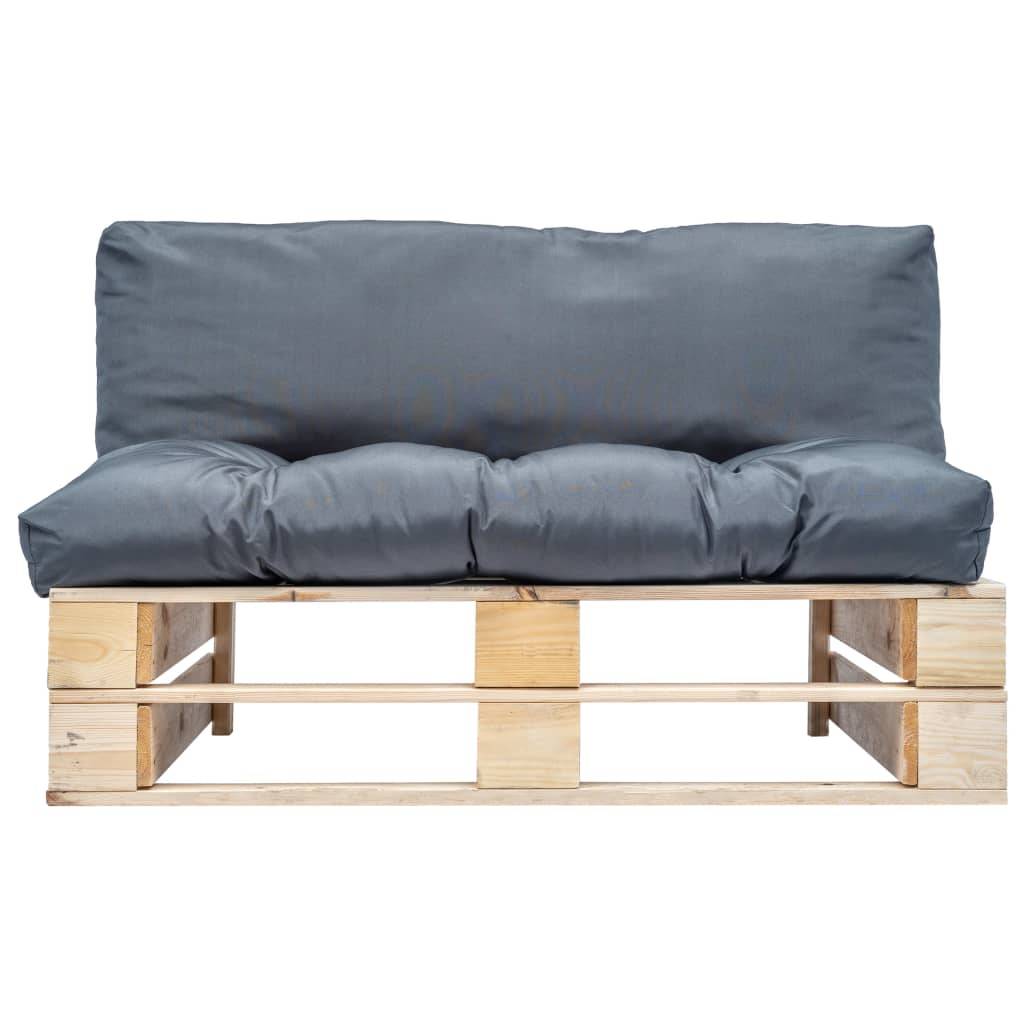 vidaXL Outdoor-Sofa Paletten mit Kissen in Grau Kiefernholz