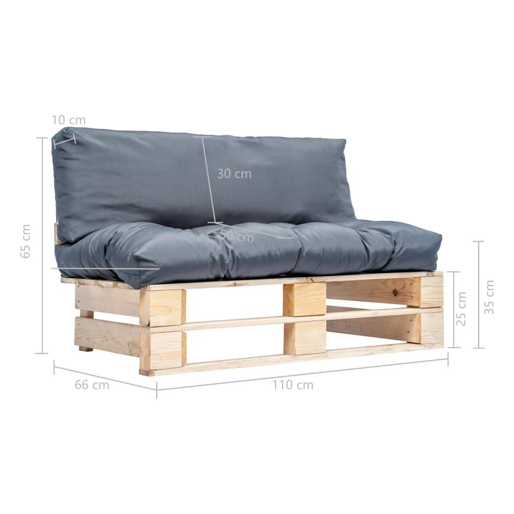 vidaXL Outdoor-Sofa Paletten mit Kissen in Grau Kiefernholz