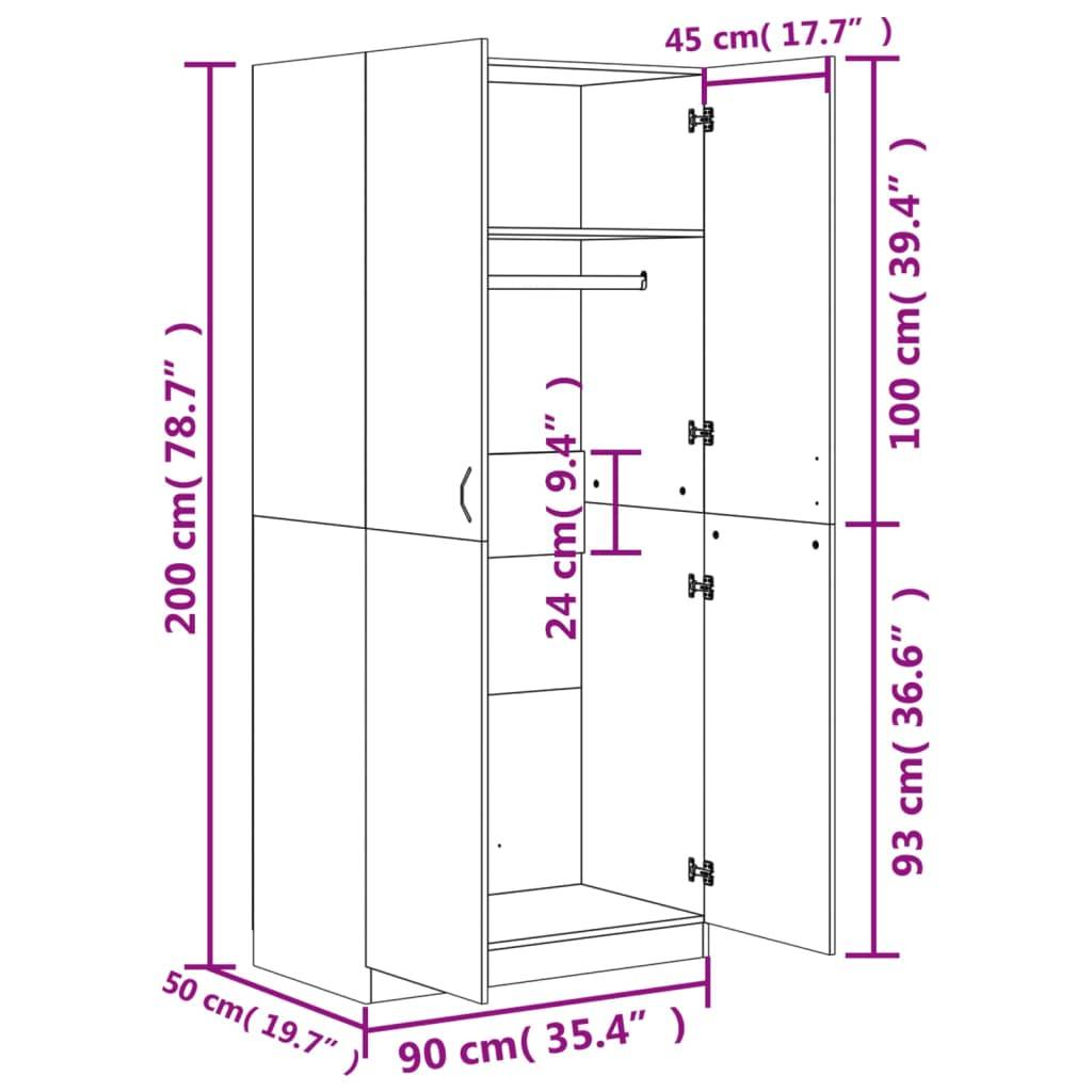 vidaXL Kleiderschrank Sonoma-Eiche 90x52x200 cm Holzwerkstoff