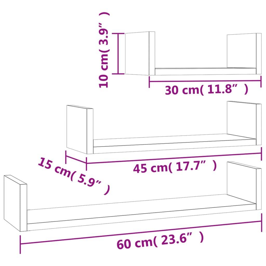vidaXL Wandregal 3 Stk. Betongrau Holzwerkstoff