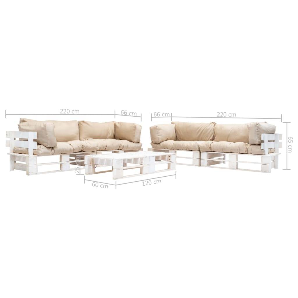 vidaXL 6-tlg. Paletten-Lounge-Set mit Kissen in Sandfarben Holz