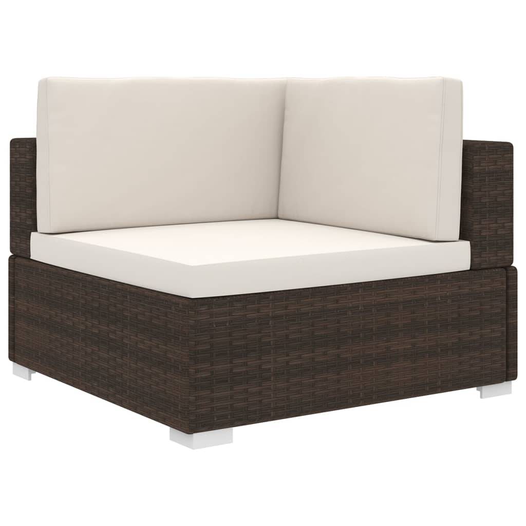 vidaXL Modular-Ecksessel mit Kissen Poly Rattan Braun