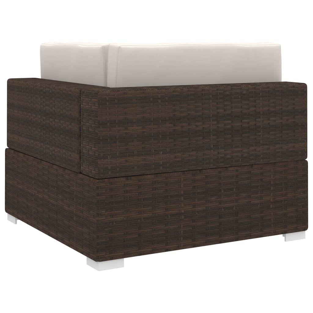 vidaXL Modular-Ecksessel mit Kissen Poly Rattan Braun