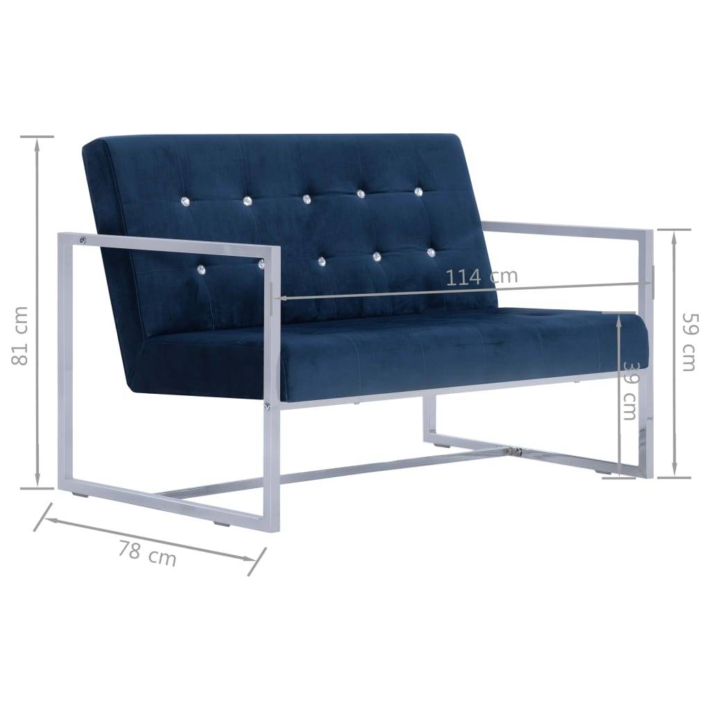 vidaXL 2-Sitzer-Sofa mit Armlehnen Blau Chrom und Samt