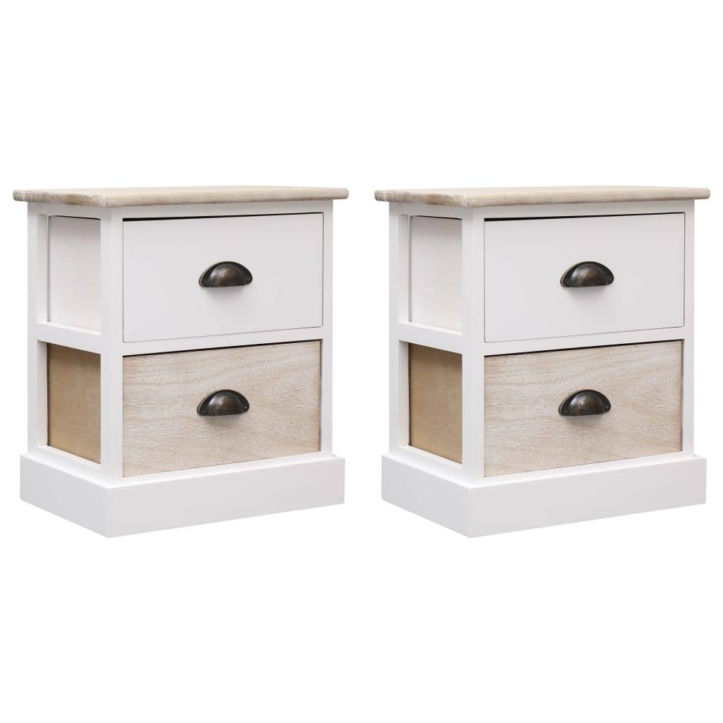 vidaXL Nachttische 2 Stk. Weiß und Natur 38×28×45 cm Paulownia-Holz