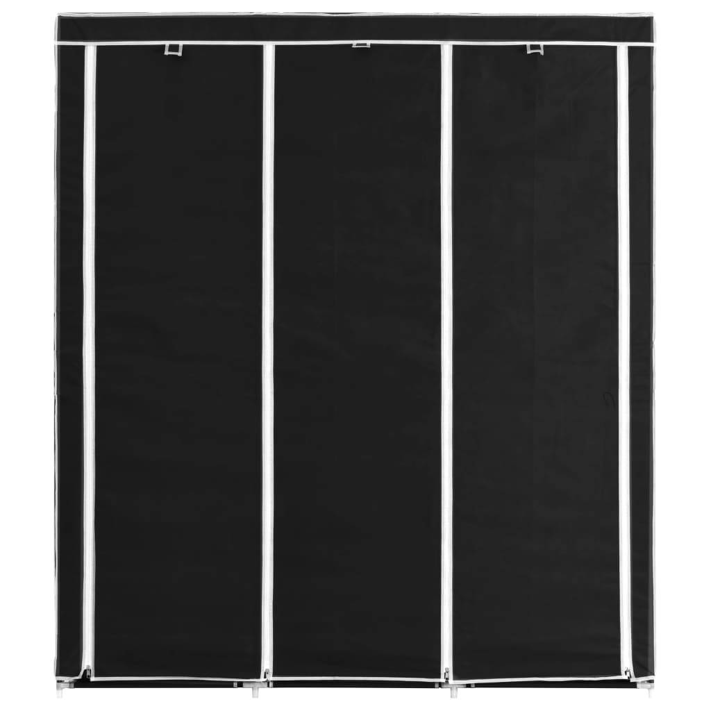 vidaXL Kleiderschrank mit Fächern Stangen Schwarz 150x45x175cm Stoff