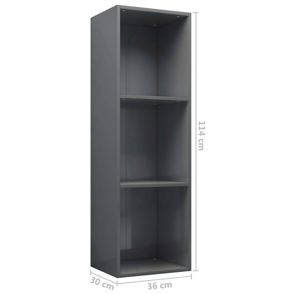 vidaXL Bücherregal/TV-Schrank Hochglanz-Grau 36x30x114cm Holzwerkstoff