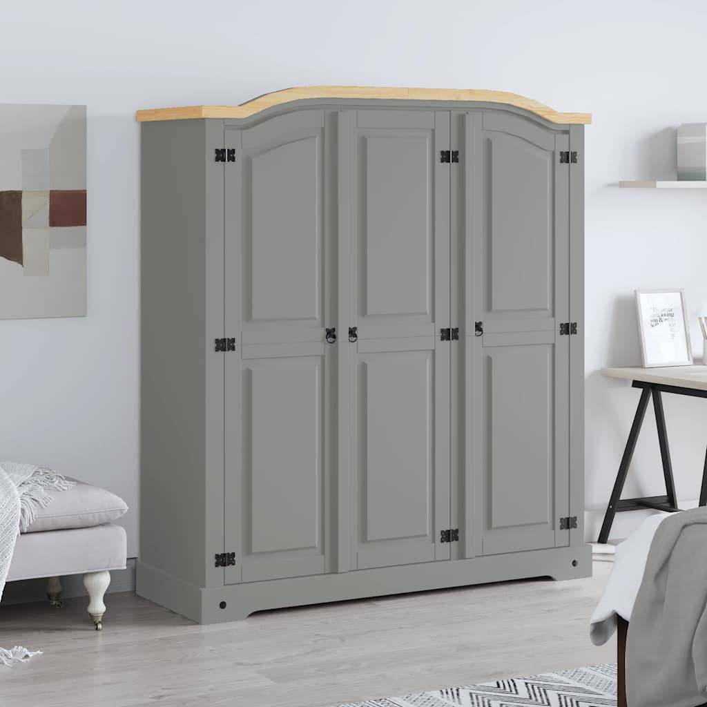 vidaXL Kleiderschrank Mexiko-Stil Kiefernholz 3 Türen Grau