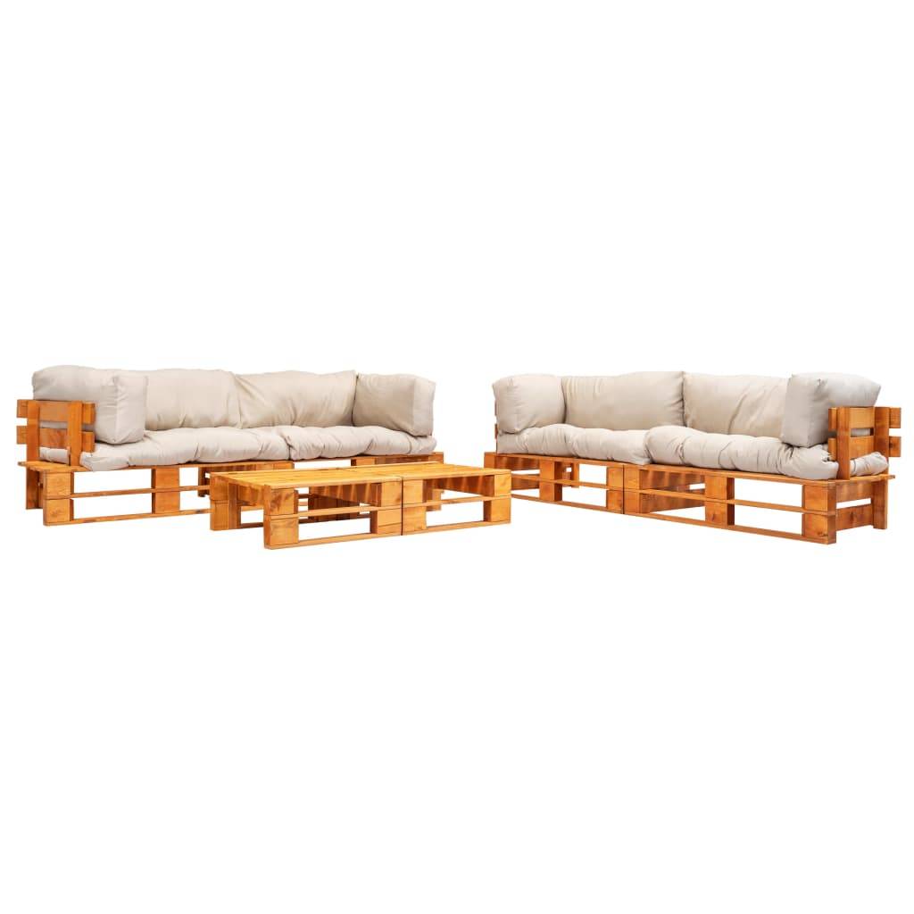 vidaXL 6-tlg. Paletten-Lounge-Set mit Kissen in Sandfarben Holz