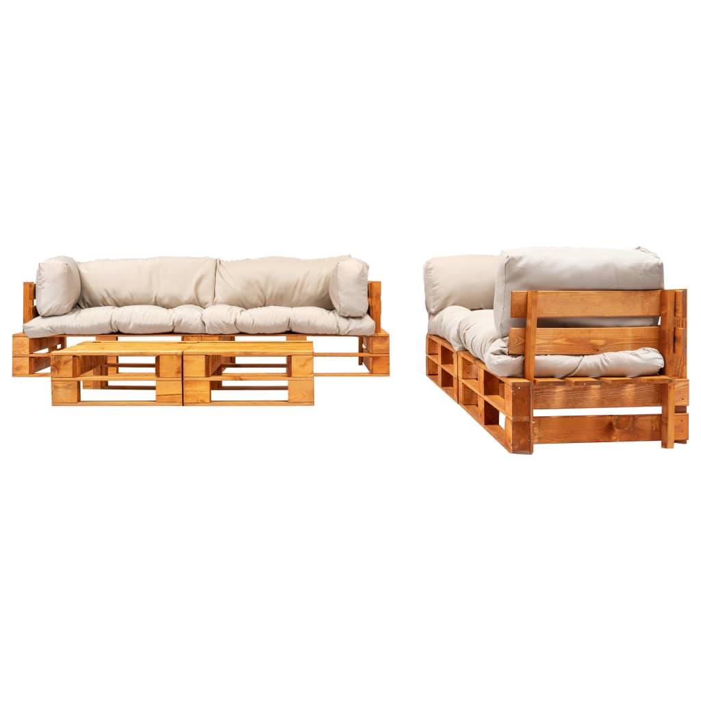 vidaXL 6-tlg. Paletten-Lounge-Set mit Kissen in Sandfarben Holz