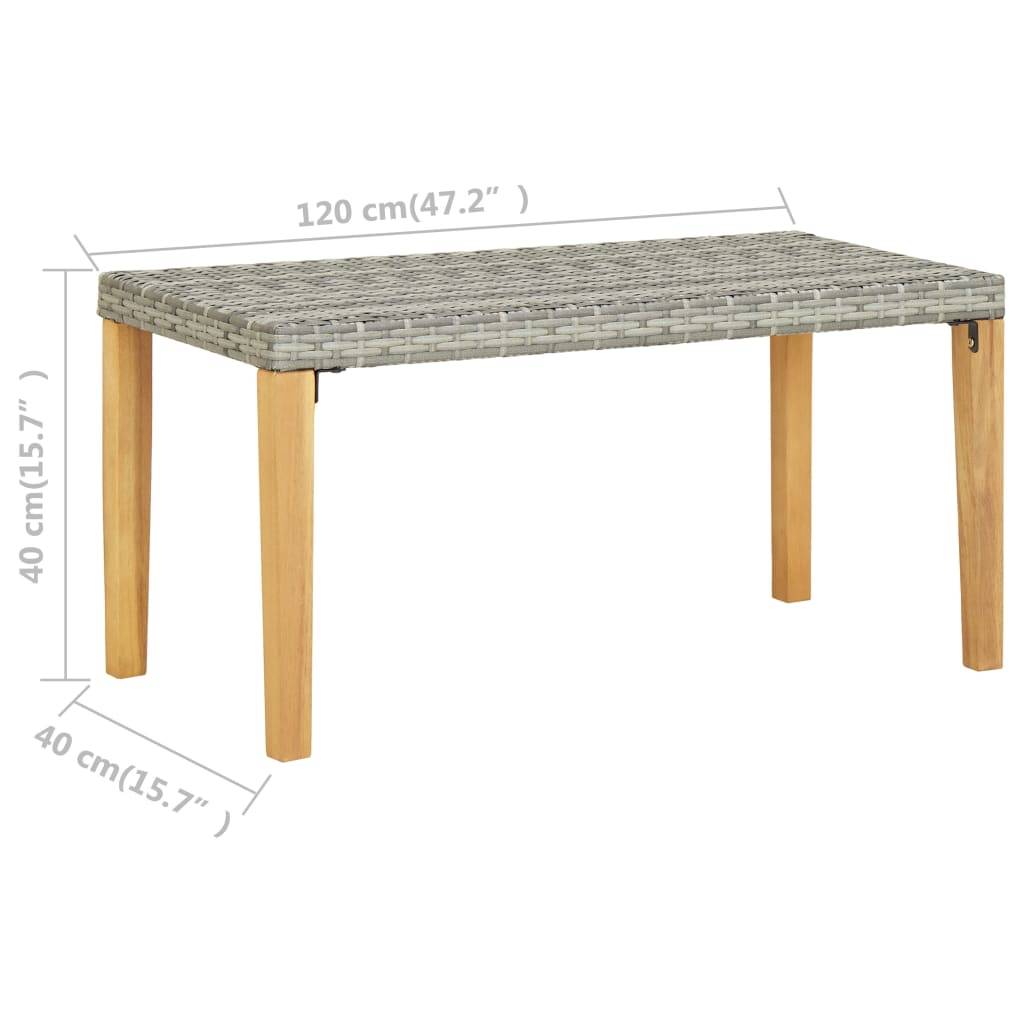 vidaXL Gartenbank 120 cm Grau Poly Rattan und Massivholz Akazie