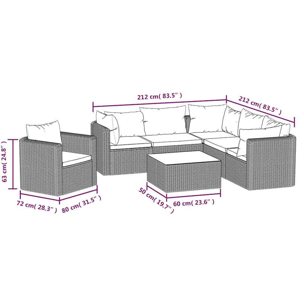 vidaXL 7-tlg. Garten-Lounge-Set mit Auflagen Poly Rattan Schwarz