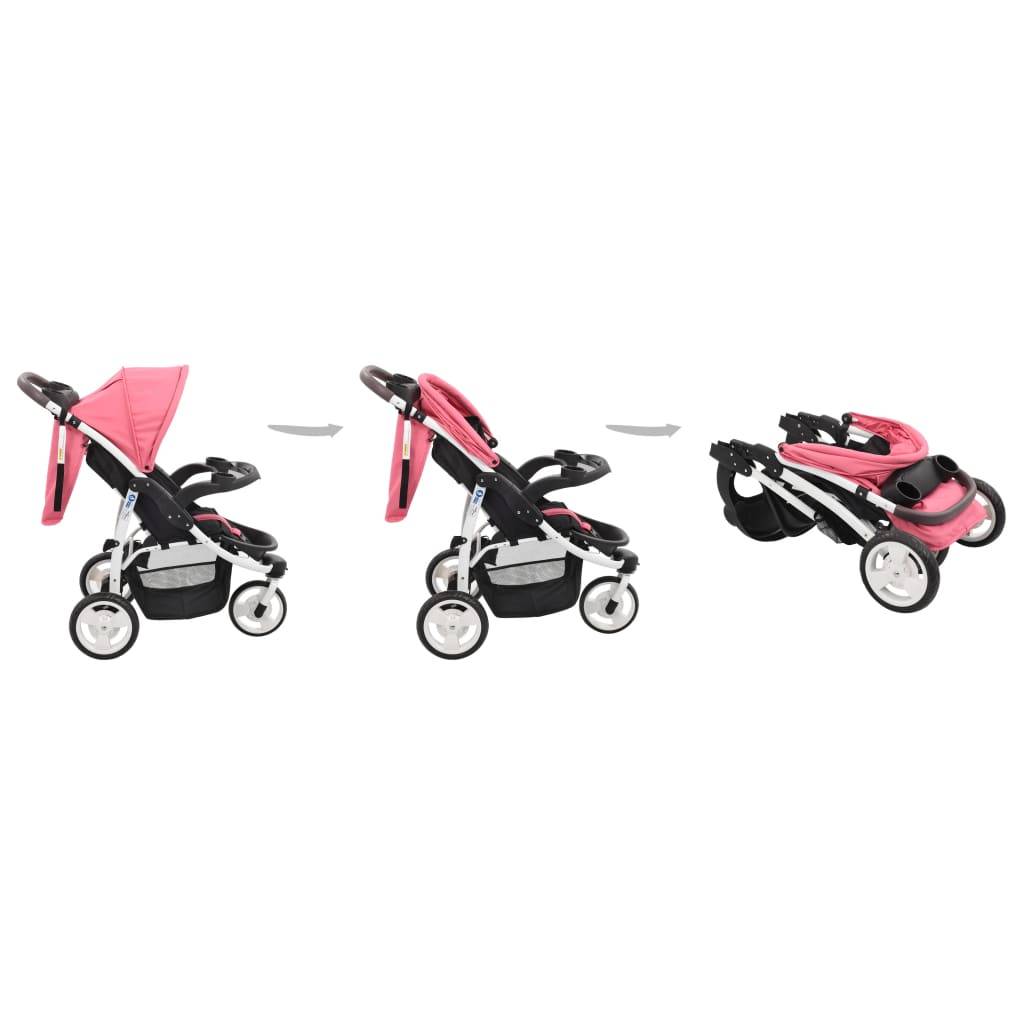vidaXL 3-Rad-Kinderwagen Rosa und Schwarz