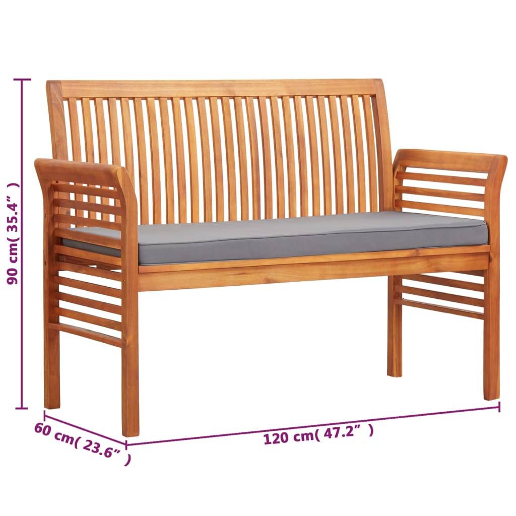 vidaXL 2-Sitzer Gartenbank mit Kissen 120 cm Massivholz Akazie
