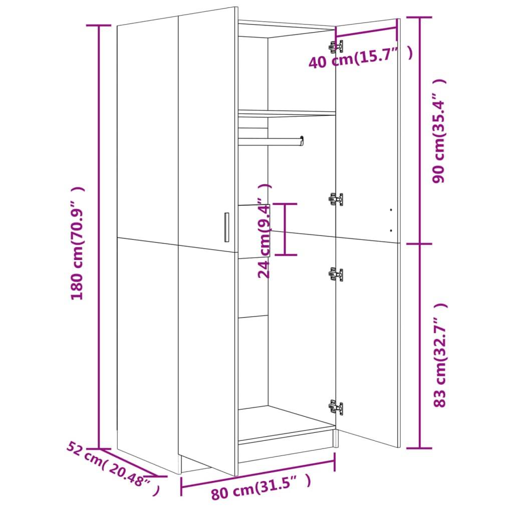 vidaXL Kleiderschrank Sonoma-Eiche 80x52x180 cm Holzwerkstoff