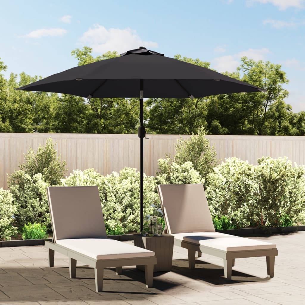 vidaXL Sonnenschirm mit LED-Leuchten und Stahlmast 300 cm Schwarz
