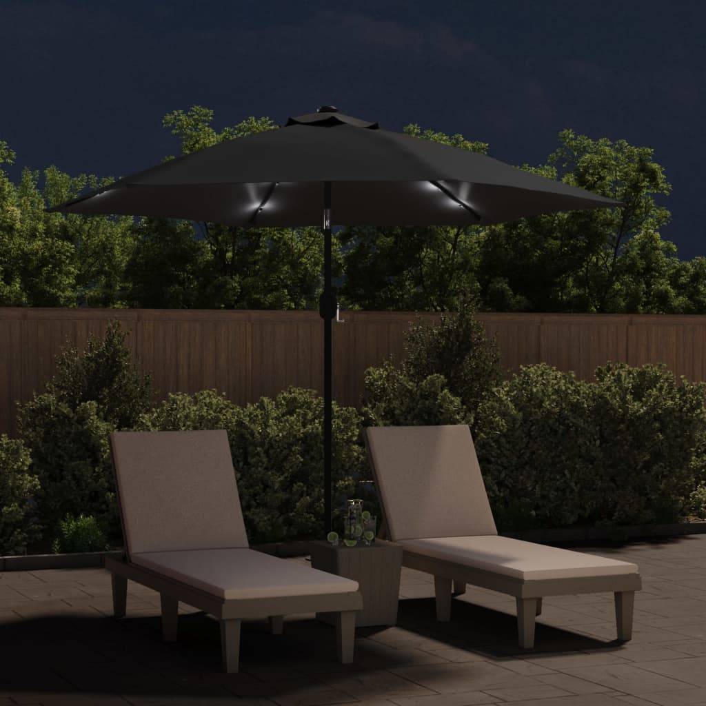 vidaXL Sonnenschirm mit LED-Leuchten und Stahlmast 300 cm Schwarz