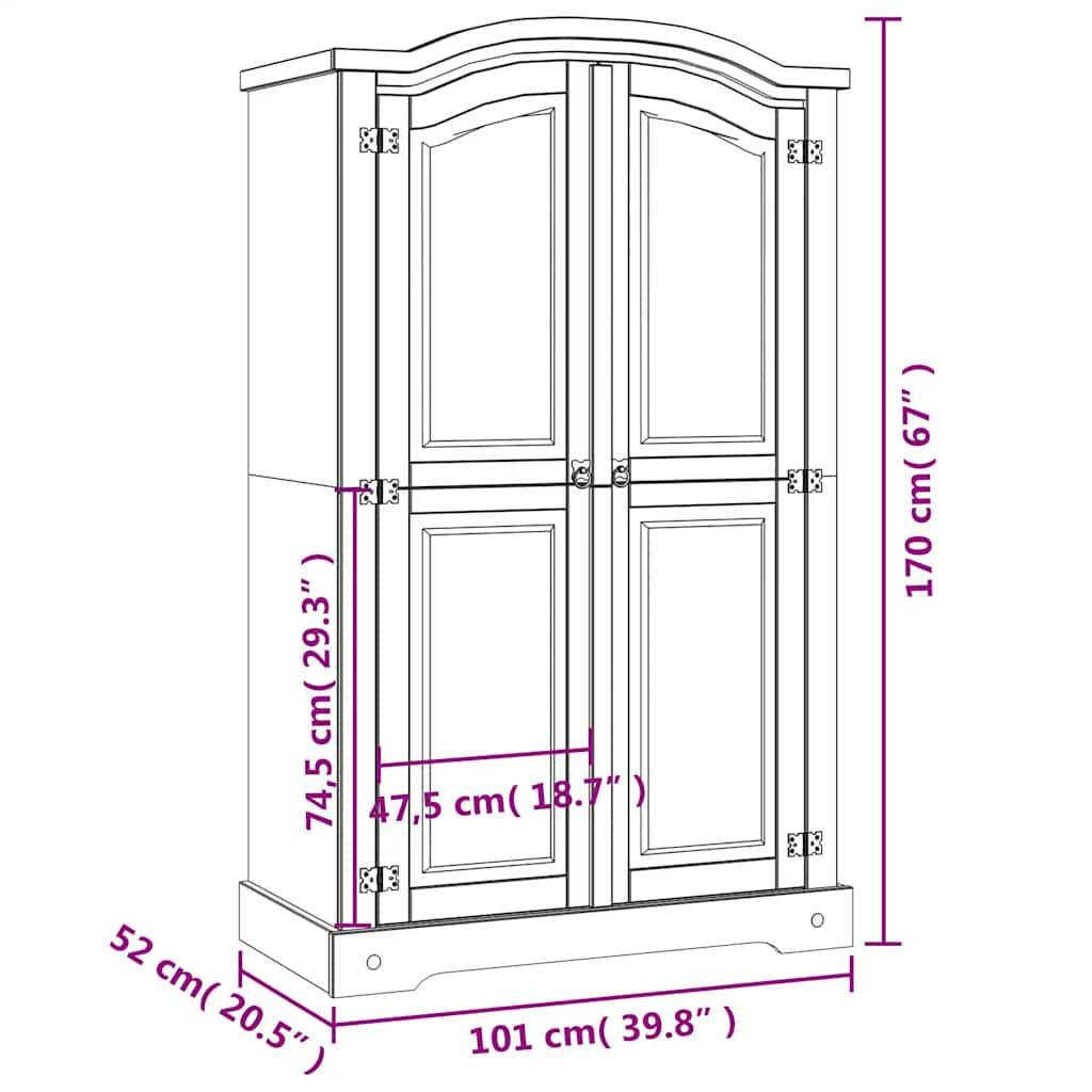 vidaXL Kleiderschrank Mexiko-Stil Kiefernholz 2 Türen