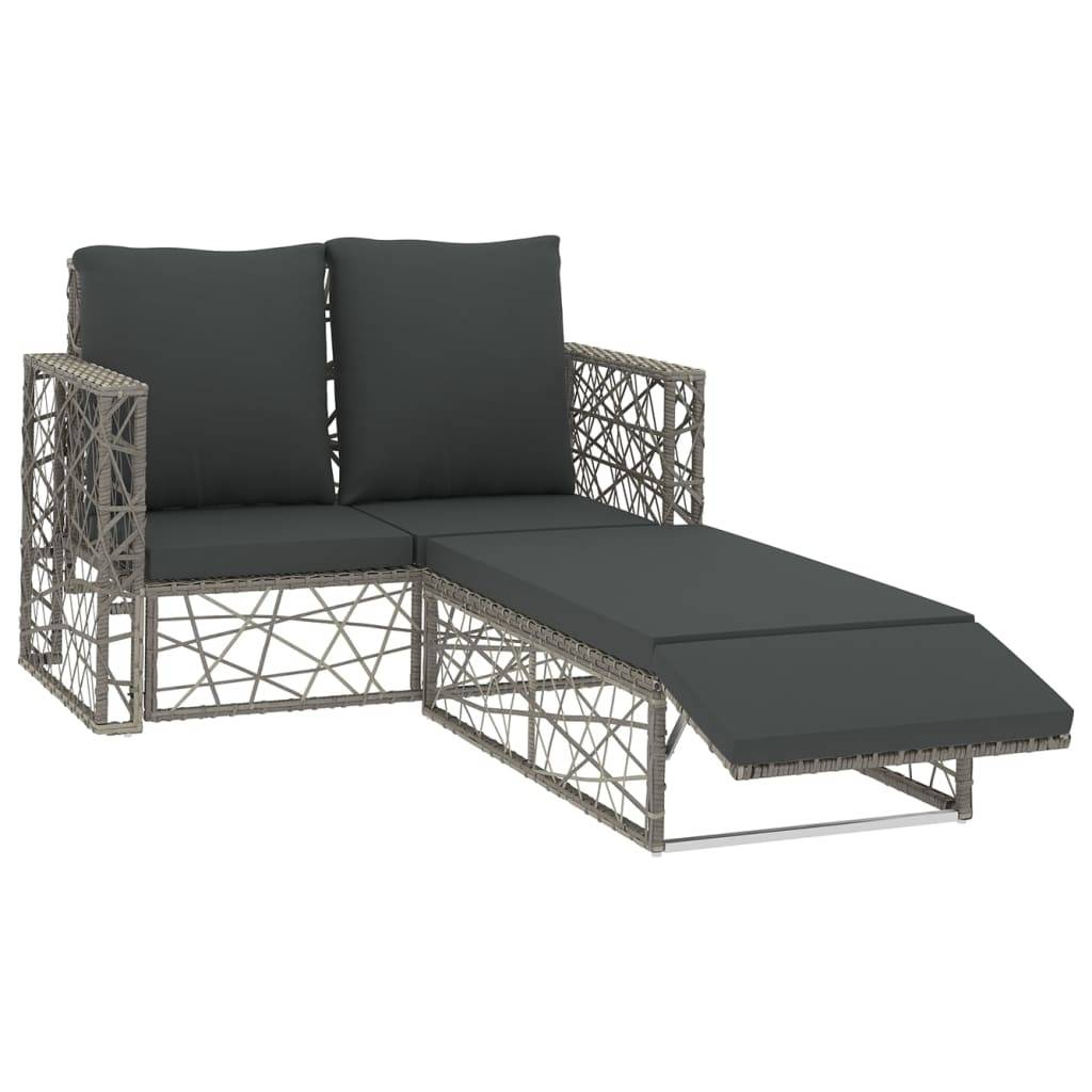 vidaXL 2-tlg. Garten-Lounge-Set mit Auflagen Poly Rattan Grau