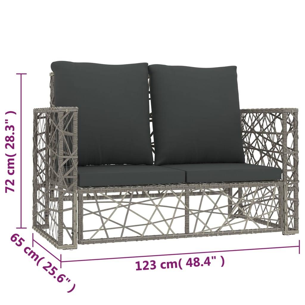 vidaXL 2-tlg. Garten-Lounge-Set mit Auflagen Poly Rattan Grau