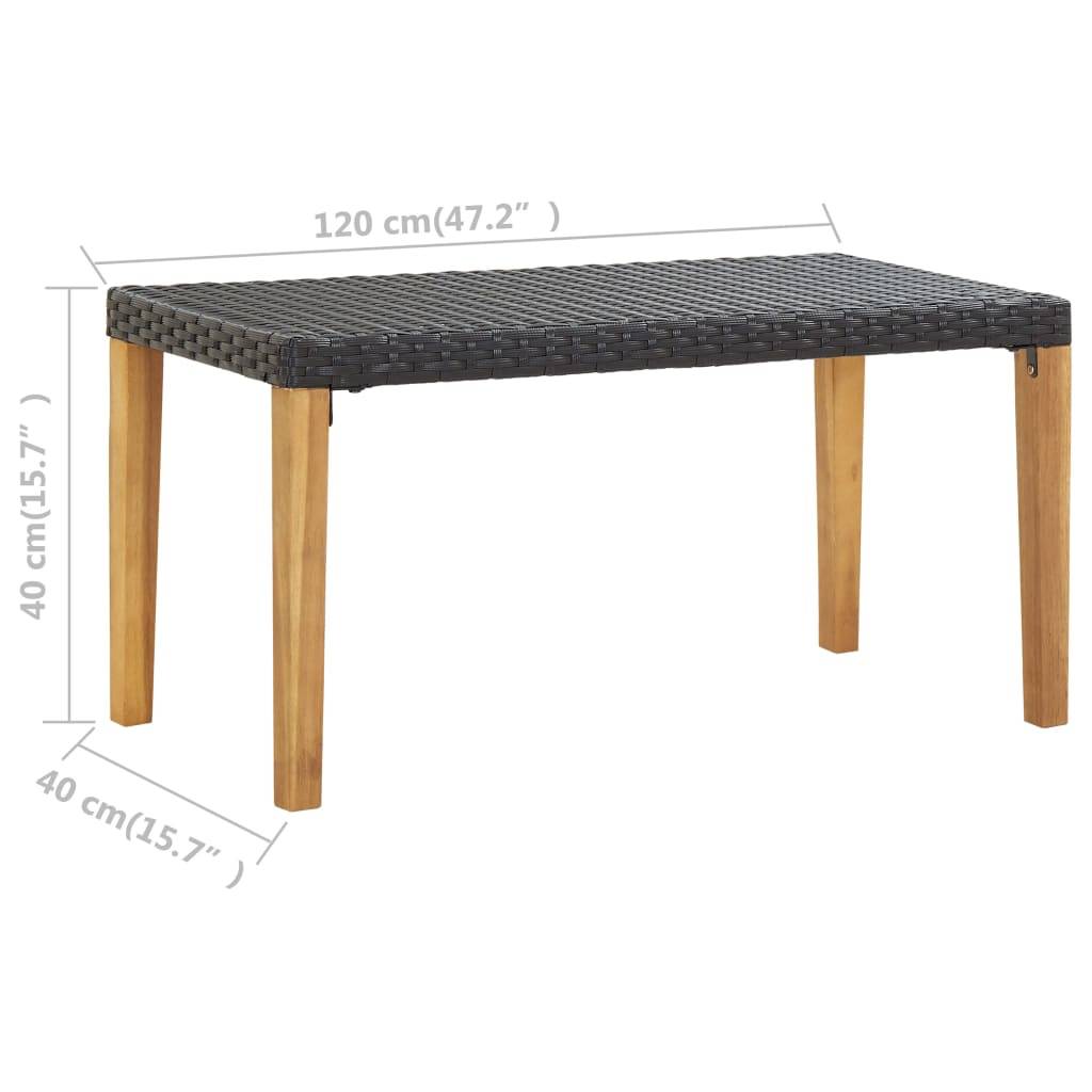vidaXL Gartenbank 120 cm Schwarz Poly Rattan und Massivholz Akazie