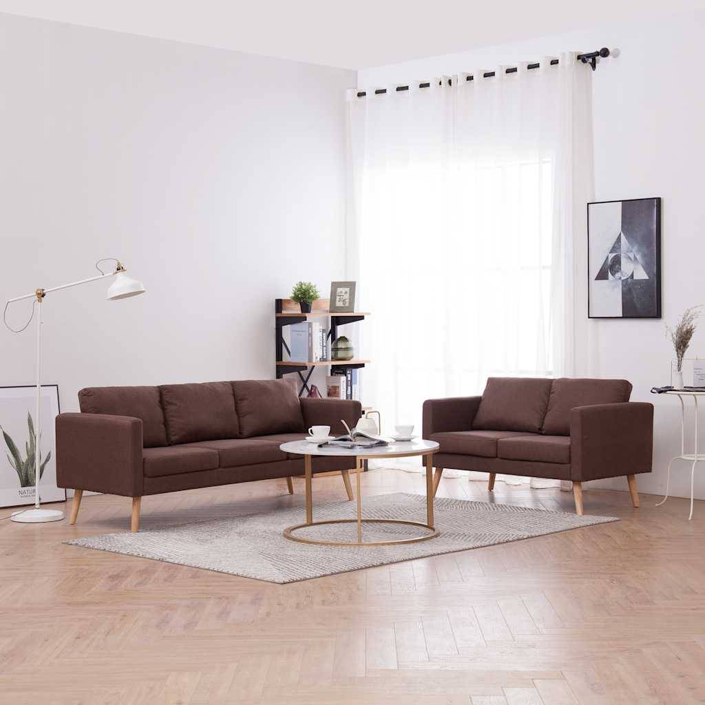 vidaXL 2-tlg. Sofagarnitur Stoff Braun