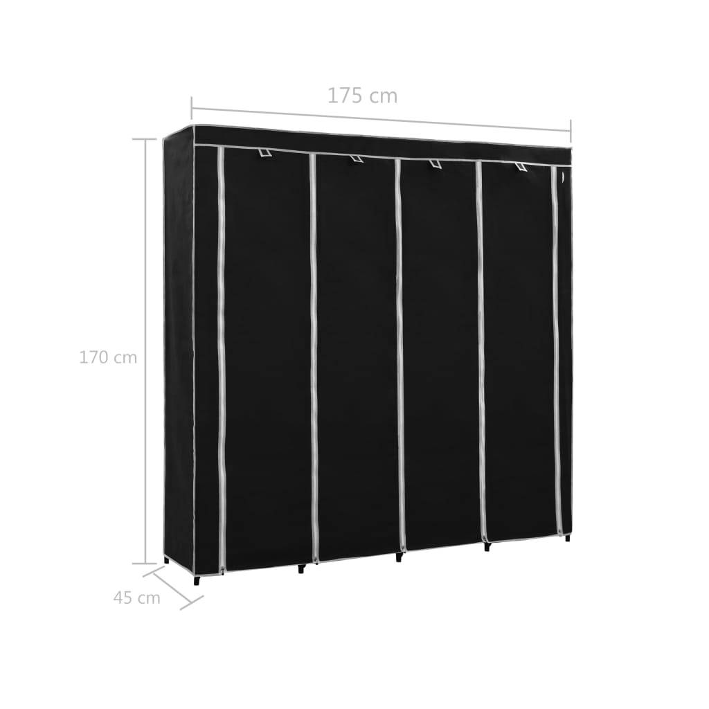 vidaXL Kleiderschrank mit 4 Fächern Schwarz 175 x 45 x 170 cm