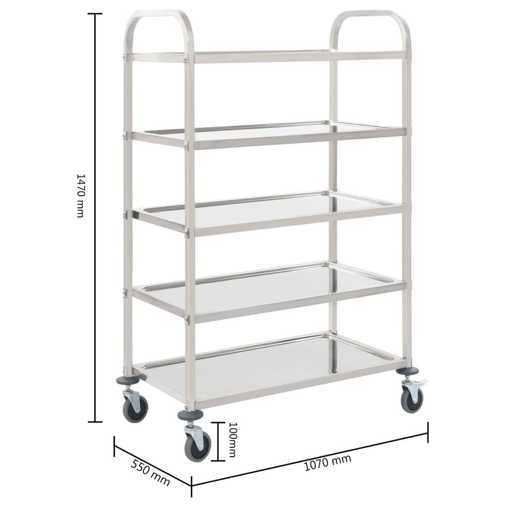 vidaXL 5-Stufiger Servierwagen 107 x 55 x 147 cm Edelstahl