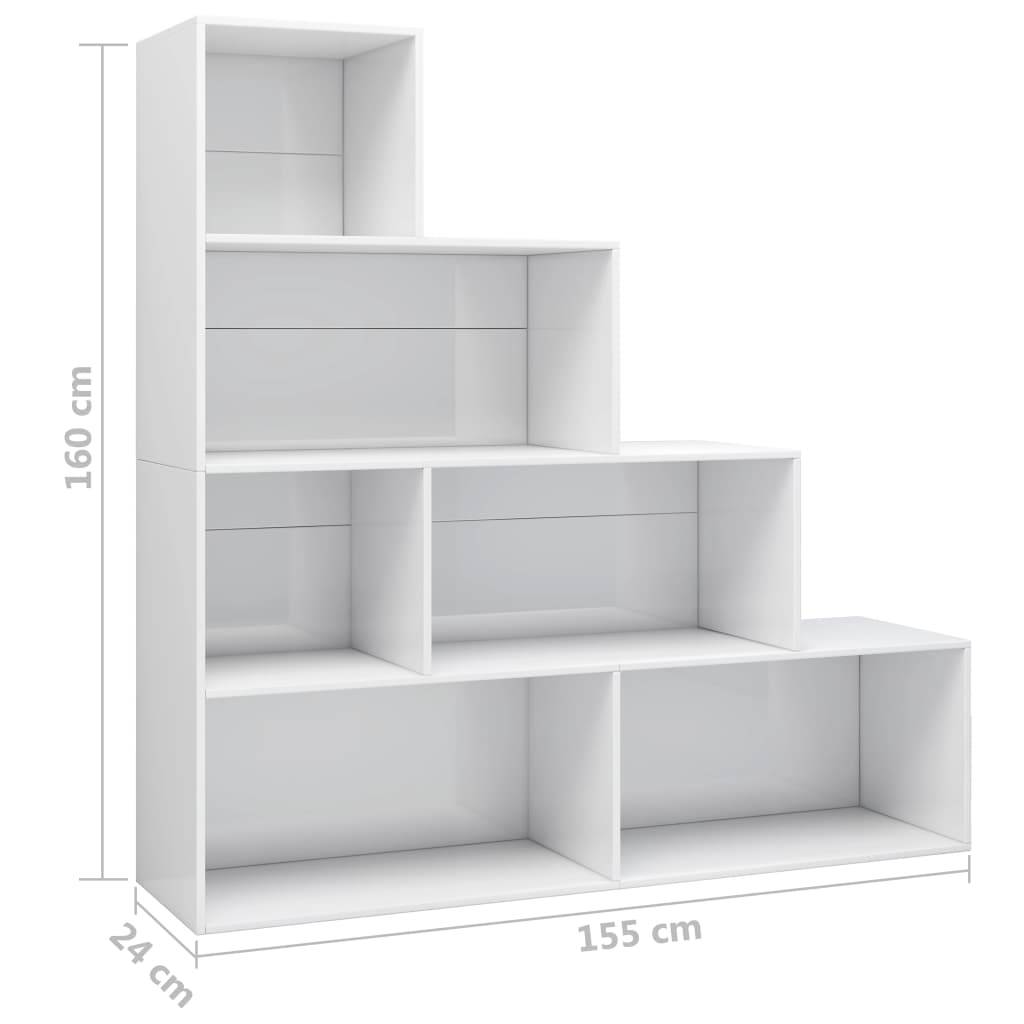 vidaXL Bücherregal/Raumteiler Hochglanz-Weiß 155x24x160 cm