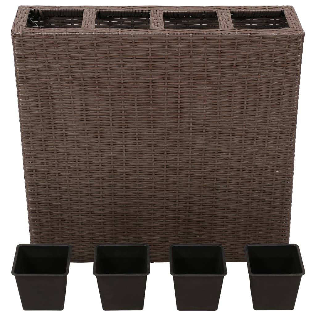 vidaXL Garten-Hochbeet mit 4 Töpfen 2 Stk. Poly Rattan Braun