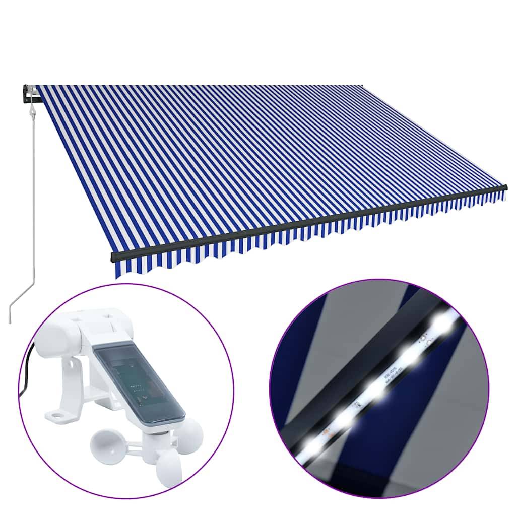 vidaXL Markise mit Windsensor & LED 500x300cm Blau und Weiß