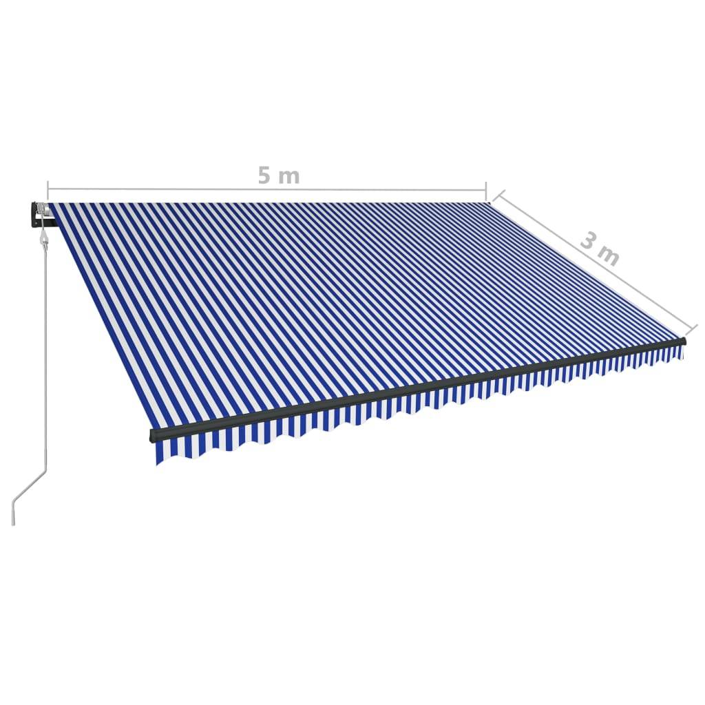 vidaXL Markise mit Windsensor & LED 500x300cm Blau und Weiß