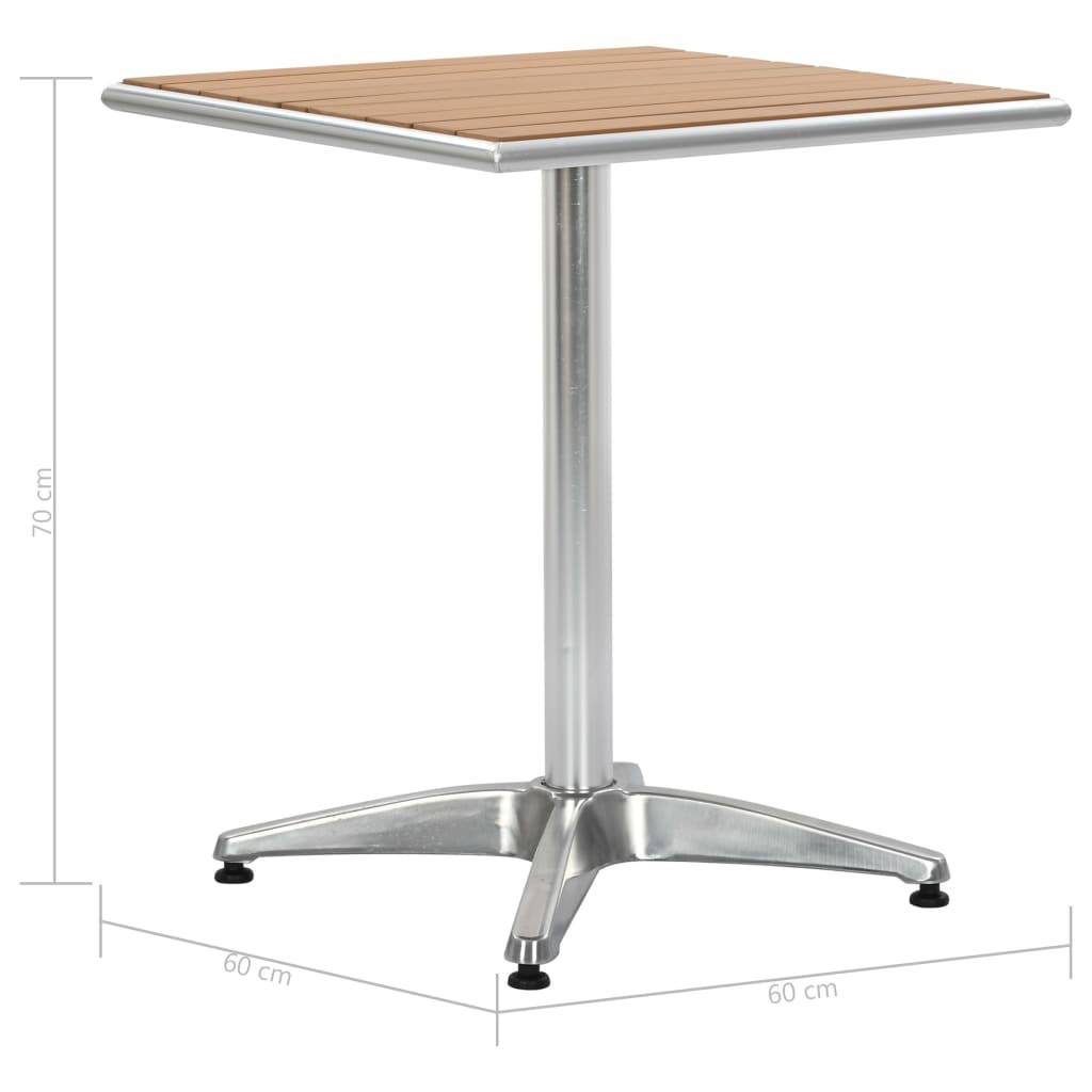 vidaXL Gartentisch Silbern 60x60x70 cm Aluminium und WPC