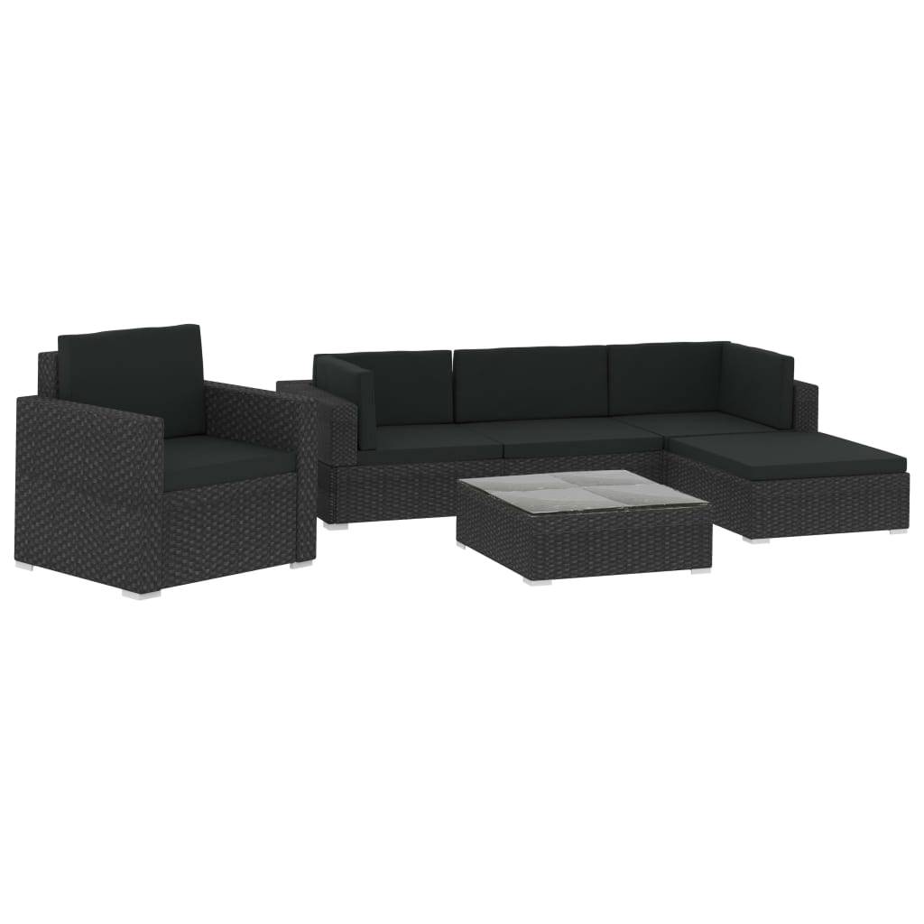 vidaXL 6-tlg. Garten-Lounge-Set mit Auflagen Poly Rattan Schwarz