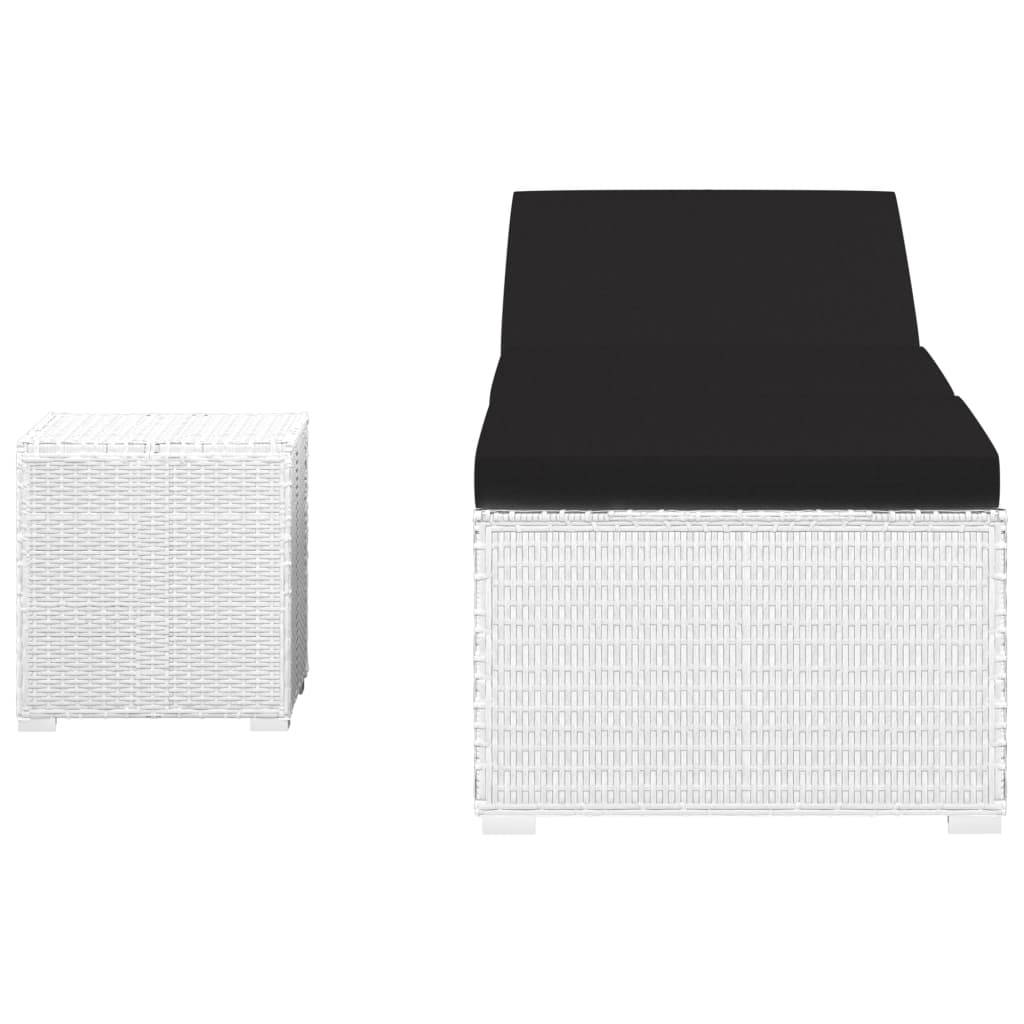 vidaXL Sonnenliege mit Auflage und Teetisch Poly Rattan Weiß