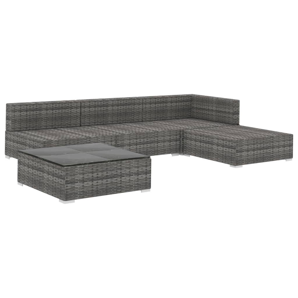 vidaXL 5-tlg. Garten-Lounge-Set mit Auflagen Poly Rattan Grau