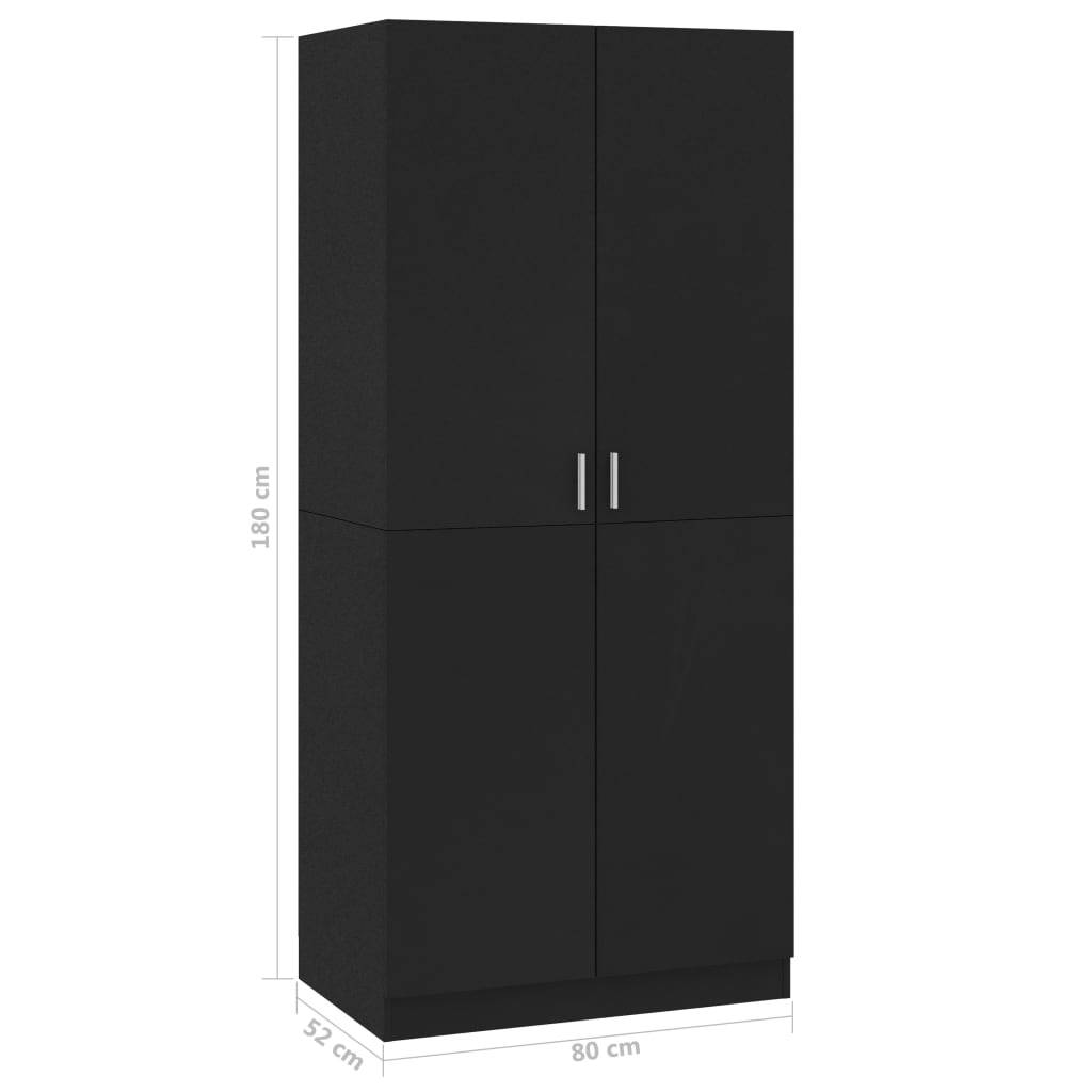 vidaXL Kleiderschrank Schwarz 80x52x180 cm Holzwerkstoff