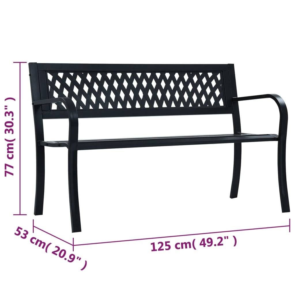 vidaXL Gartenbank 125 cm Schwarz Stahl